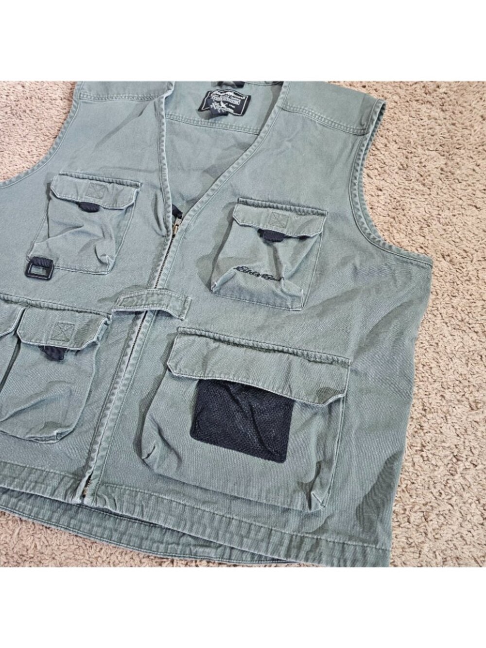 Eddie Bauer Utility Vest Mens XL Gray Full Zip V Neck Activewear Fishing Outdoor - Picture 4 of 11